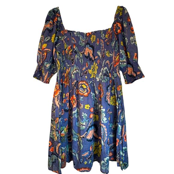 Velvet by Graham & Spencer Blue Floral Smocked  Mini Dress - Size L - Picture 13 of 13
